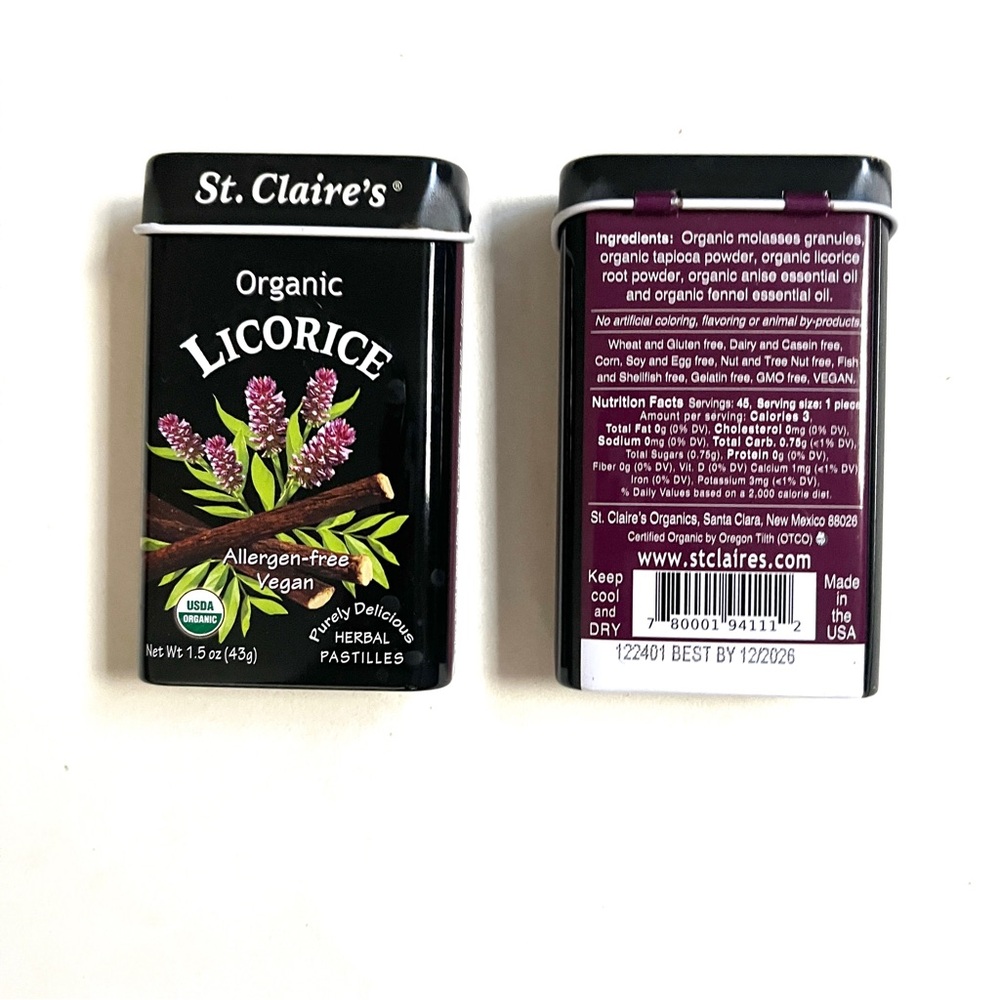 2 Empty St. Claire's Tins: Organic Licorice Pastilles - Picture 2 of 5